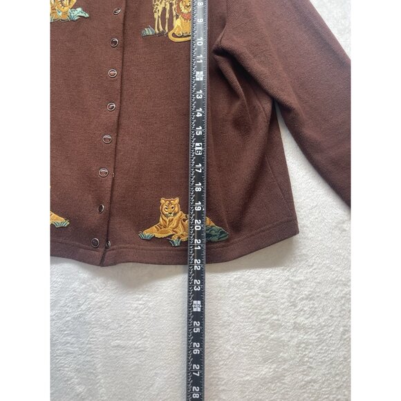Reference Point Animal Cardigan Sweater Giraffe Lion Tiger Elephant Sz M Safari - Picture 8 of 8